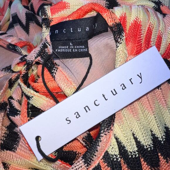 Sanctuary NWT Crochet Mini Dress Pleated Skirt Orange Black Yellow Size Large - Picture 8 of 11